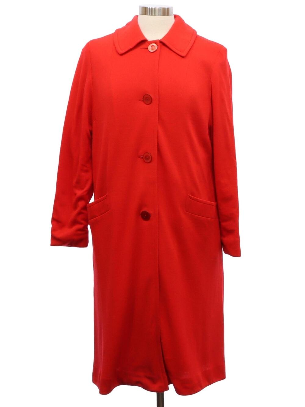 Vintage 1960s LynnKay Red Wool Blend A-Line Duster Coat Women's L XL